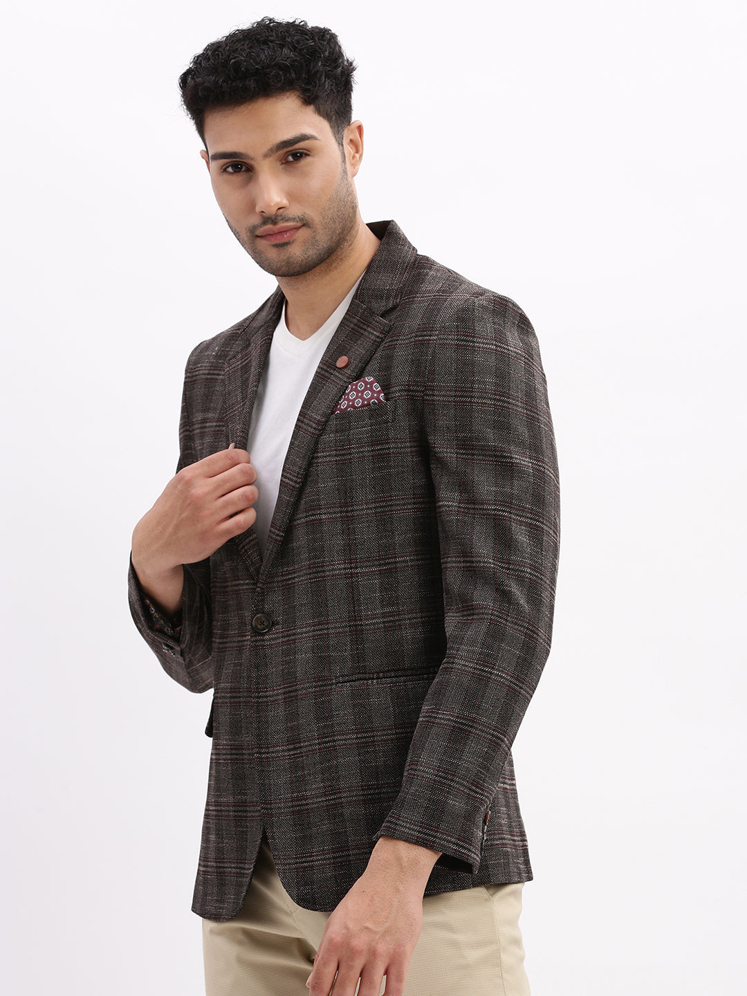 Men's Checked Brown Blazer - Stylish Cotton Ethnic Nehru Jacket