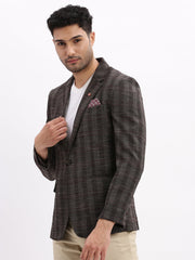 Men Checked Brown Single Breasted Blazer-LBR-2076-Brown