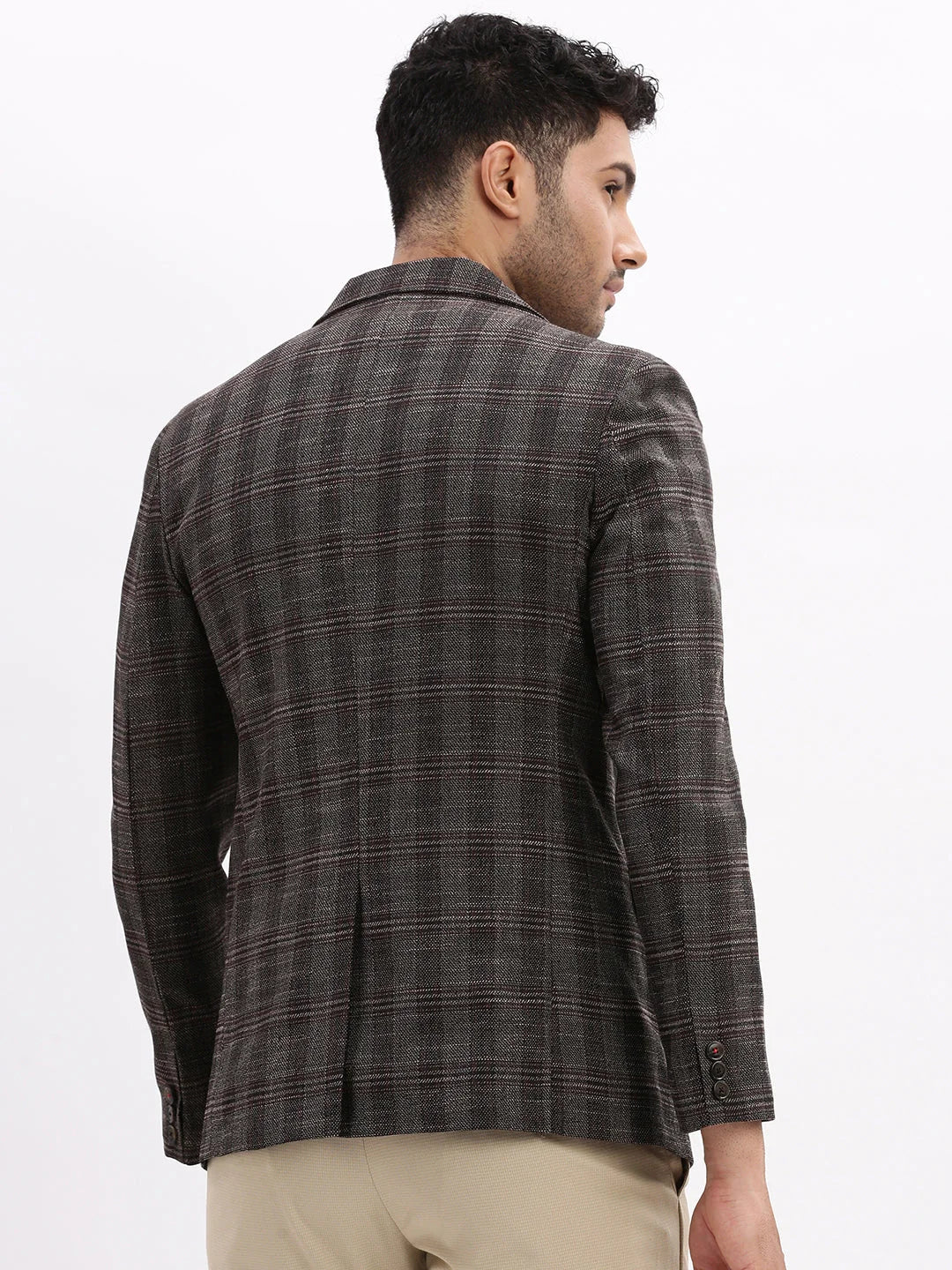 Men's Checked Brown Blazer - Stylish Cotton Ethnic Nehru Jacket