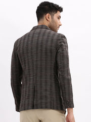 Men Checked Brown Single Breasted Blazer-LBR-2076-Brown