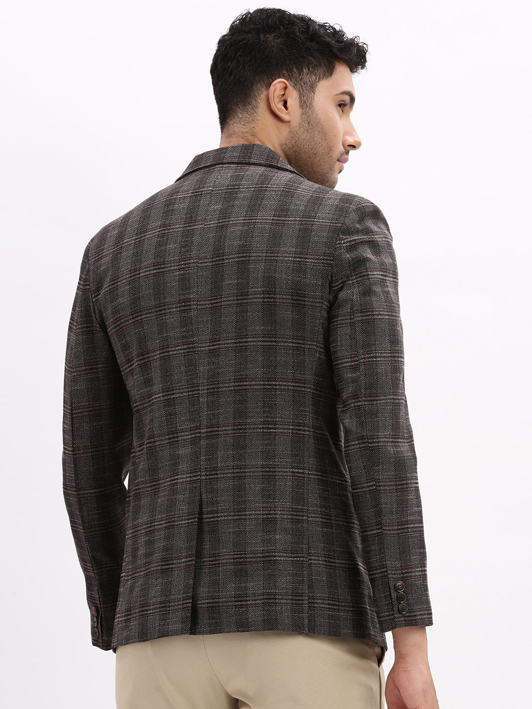 Men's Checked Brown Blazer - Stylish Cotton Ethnic Nehru Jacket