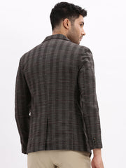 Men Checked Brown Single Breasted Blazer-LBR-2076-Brown