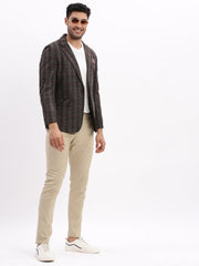 Men Checked Brown Single Breasted Blazer-LBR-2076-Brown