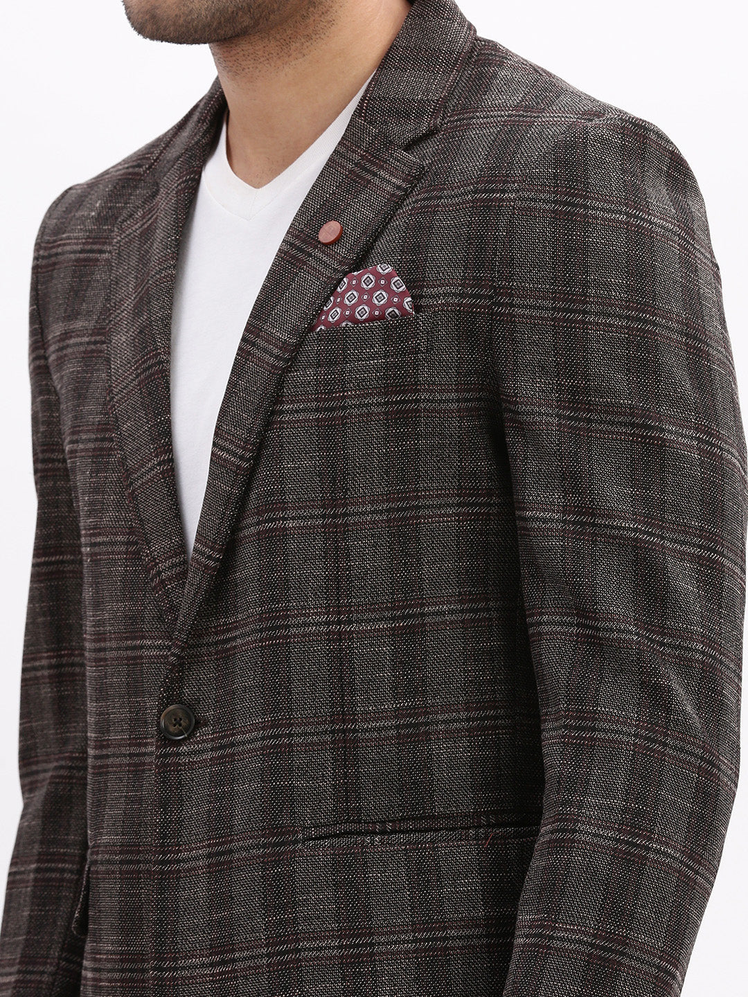 Men's Checked Brown Blazer - Stylish Cotton Ethnic Nehru Jacket