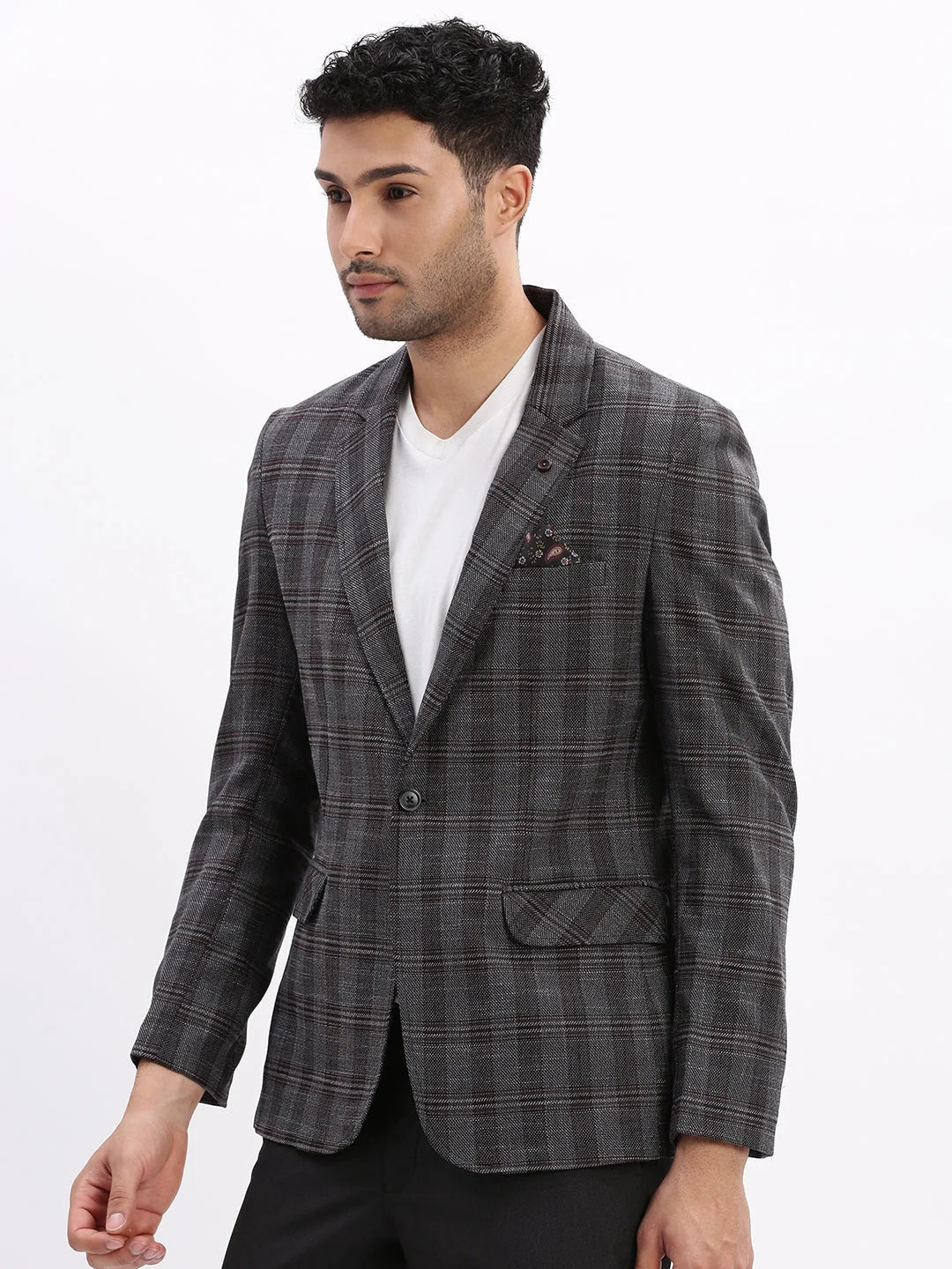 Charcoal Checked Blazer - Men's Ethnic Nehru Jacket in Cotton