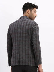Men Checked Charcoal Single Breasted Blazer-LBR-2076-Charcoal
