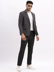 Men Checked Charcoal Single Breasted Blazer-LBR-2076-Charcoal