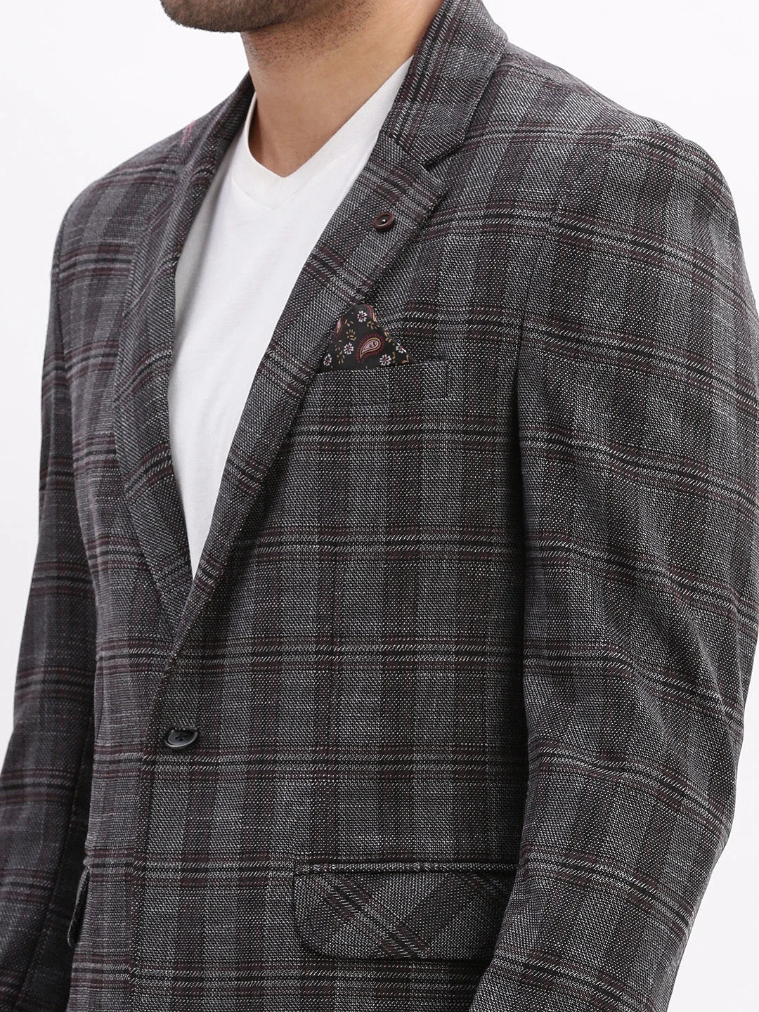 Charcoal Checked Blazer - Men's Ethnic Nehru Jacket in Cotton