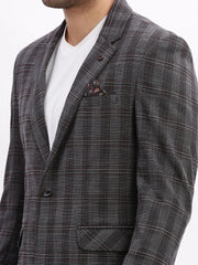 Men Checked Charcoal Single Breasted Blazer-LBR-2076-Charcoal