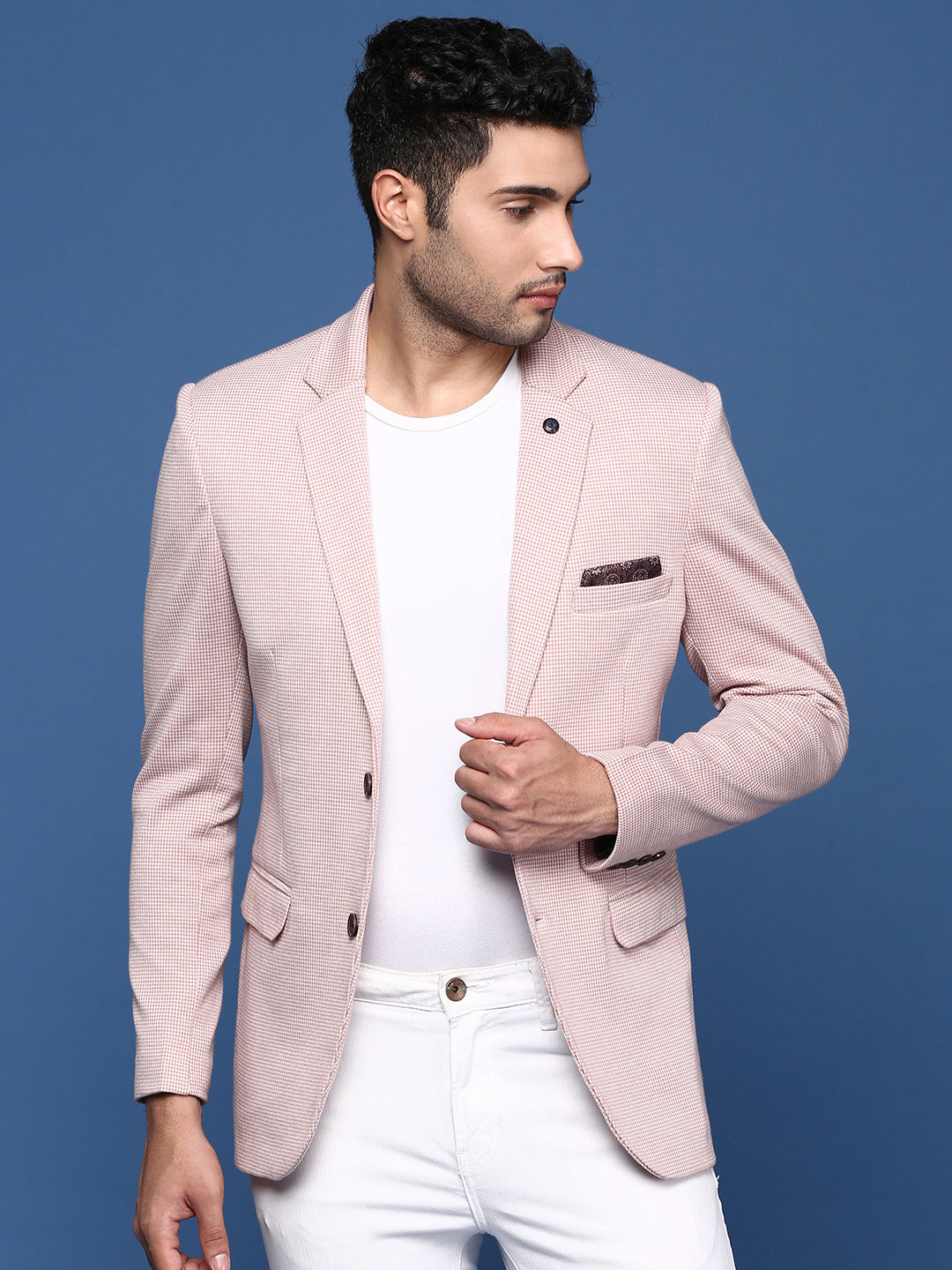 Peach Cotton Slim Fit Blazer | Men's Ethnic Nehru Jackets