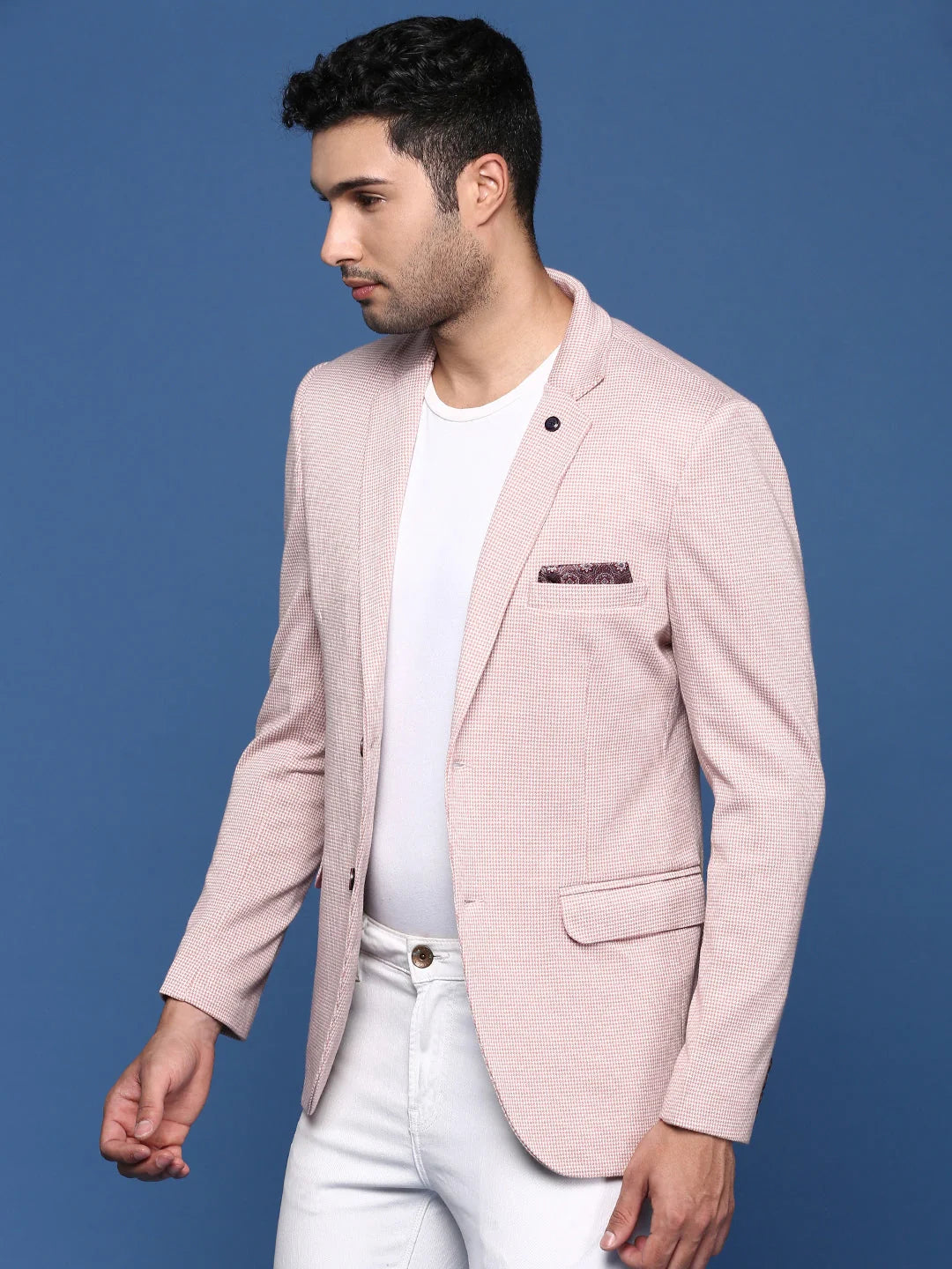 Peach Cotton Slim Fit Blazer | Men's Ethnic Nehru Jackets