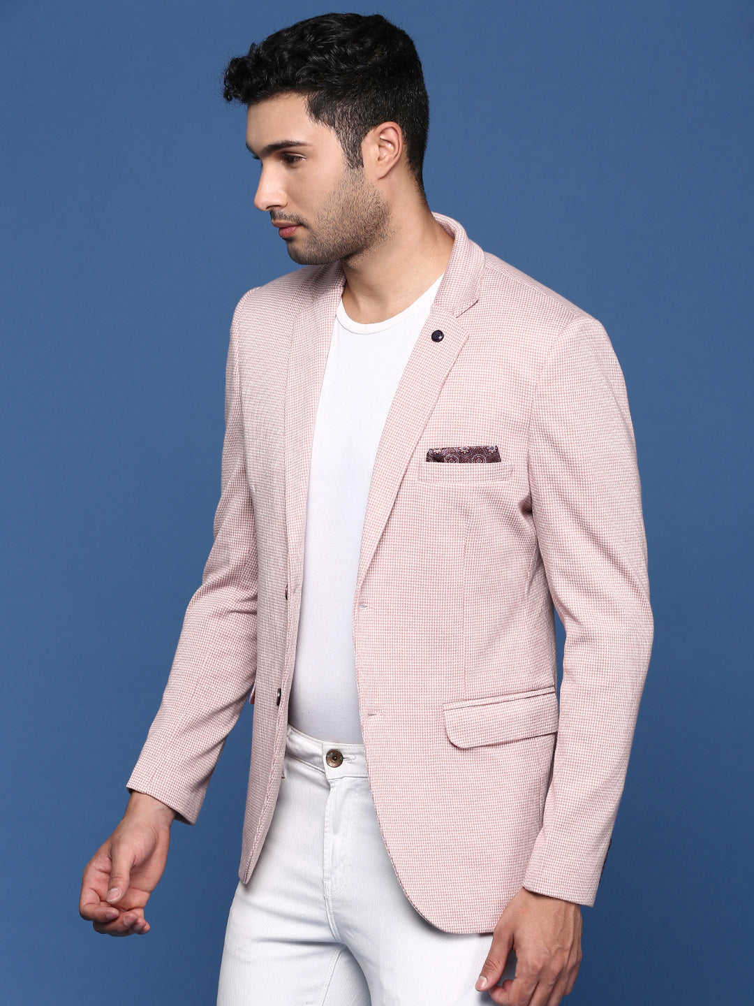 Peach Cotton Slim Fit Blazer | Men's Ethnic Nehru Jackets