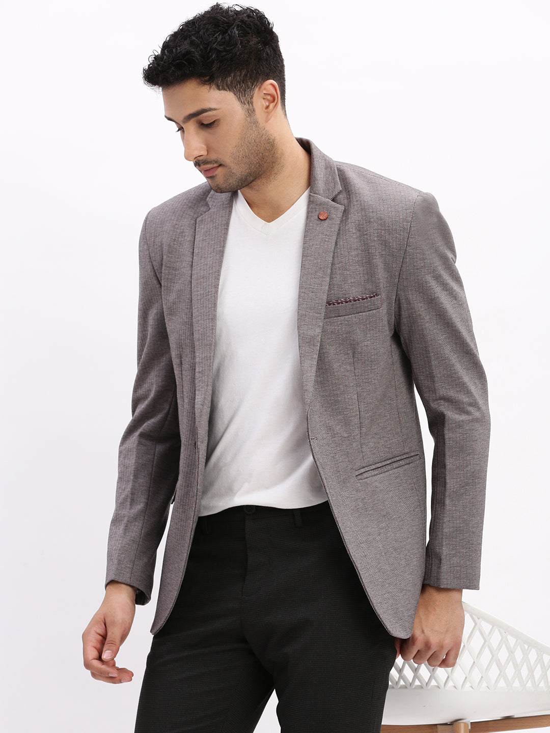 Men's Striped Grey Blazer - Modern Ethnic Nehru Jackets Style