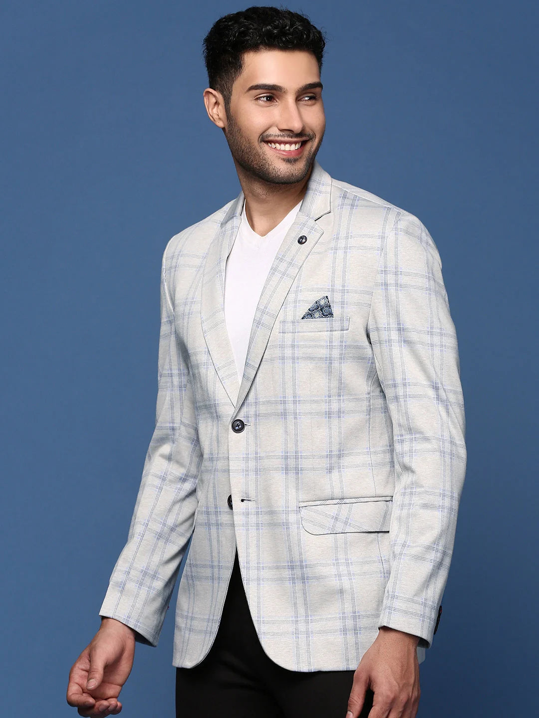 Grey Slim Fit Blazer | Men's Ethnic Nehru Jacket - DesiQlo