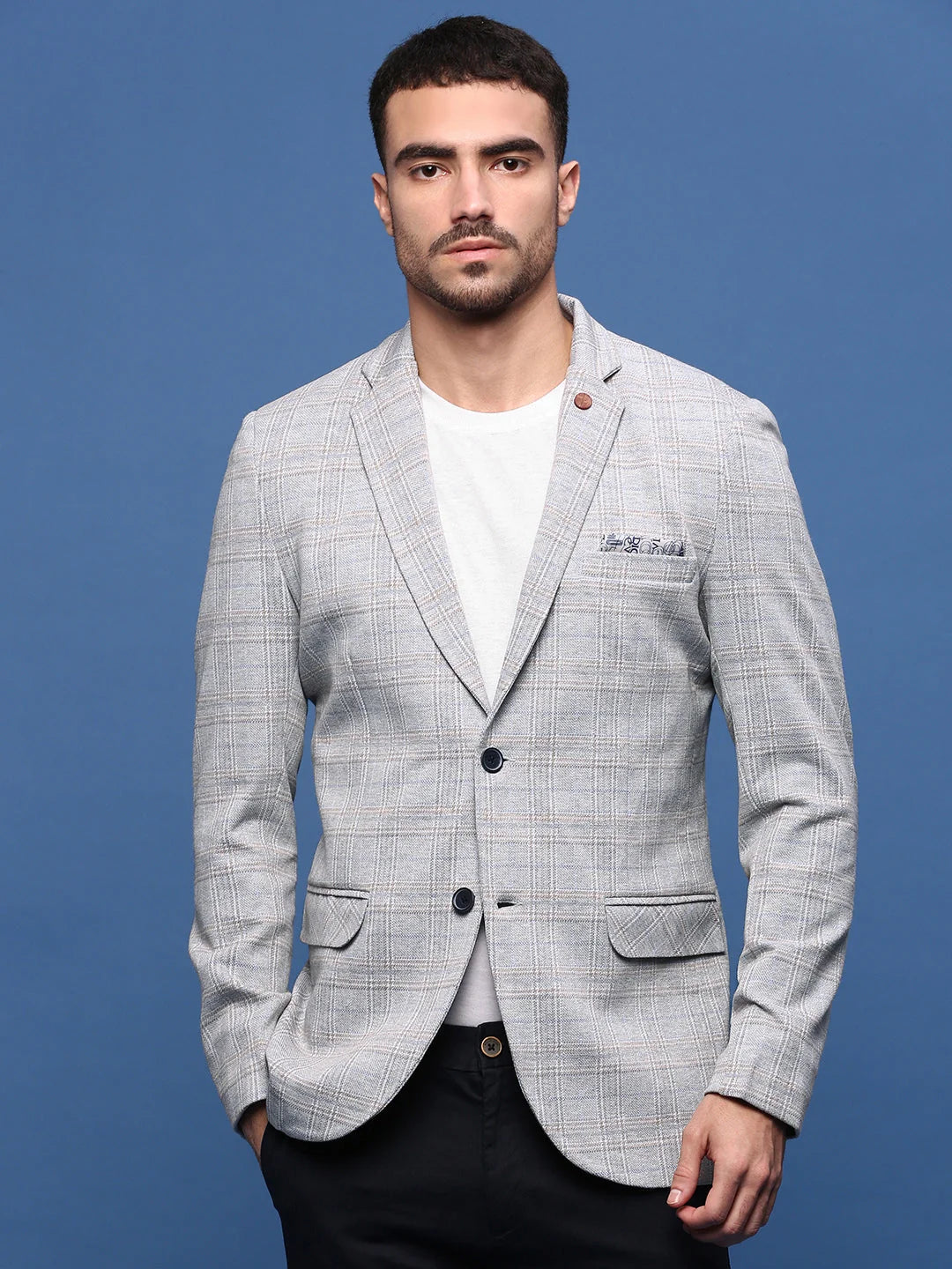 Grey Checkered Nehru Jacket: Men's Ethnic Wear | DesiQlo