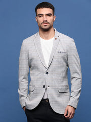 Men Grey Slim Fit Single Breasted Blazer-LBR-2417A-Grey