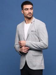 Men Grey Slim Fit Single Breasted Blazer-LBR-2417A-Grey