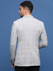 Men Grey Slim Fit Single Breasted Blazer-LBR-2417A-Grey