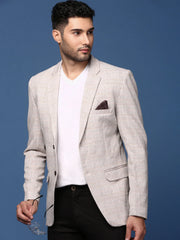 Men Grey Slim Fit Single Breasted Blazer-LBR-2417-Grey