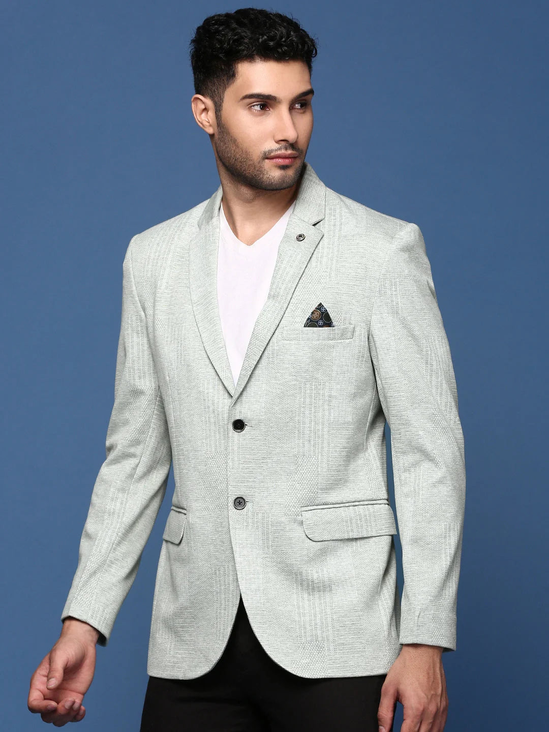 Green Slim Fit Blazer | Men's Ethnic Nehru Jacket - DesiQlo