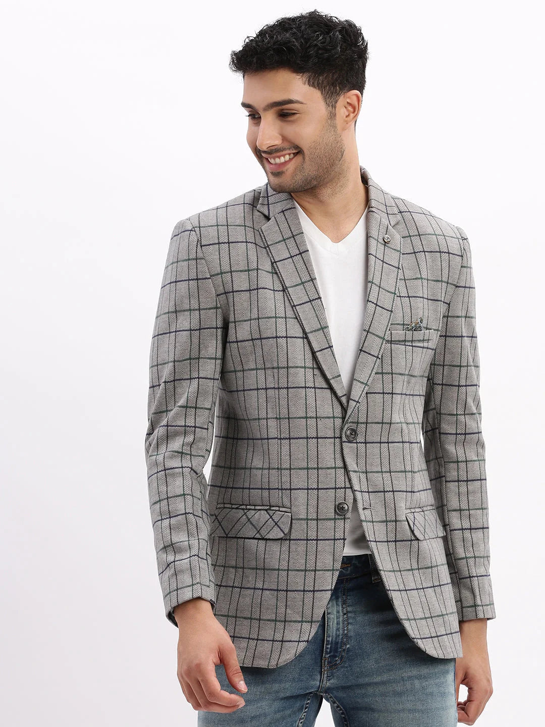 Checked Grey Blazer - Stylish Nehru Jacket for Wedding Option