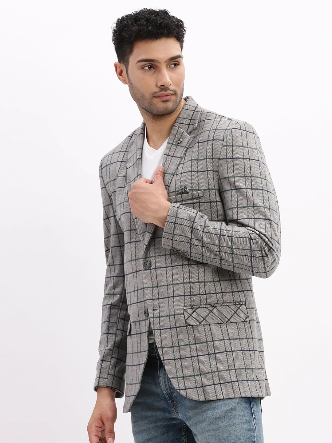 Checked Grey Blazer - Stylish Nehru Jacket for Wedding Option