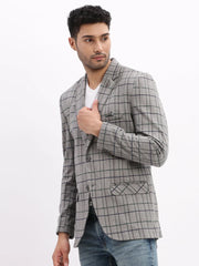 Men Checked Grey Single Breasted Blazer-LBR-2419-Grey