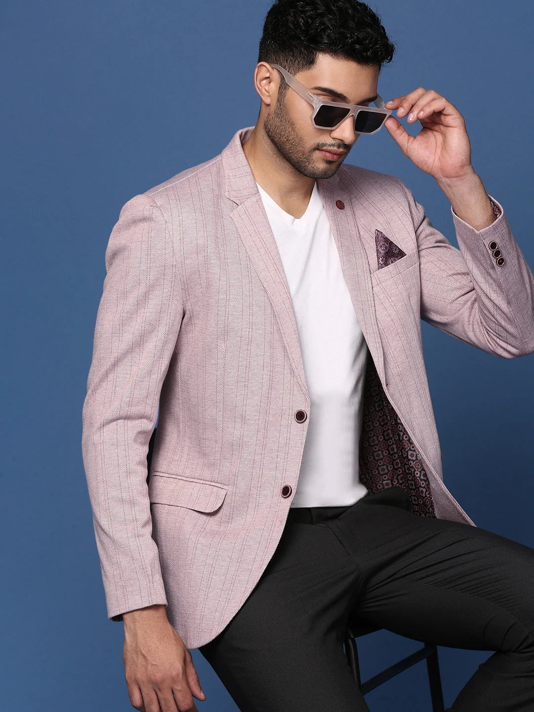 Peach Slim Fit Blazer - Men's Ethnic Wear & Nehru Jackets