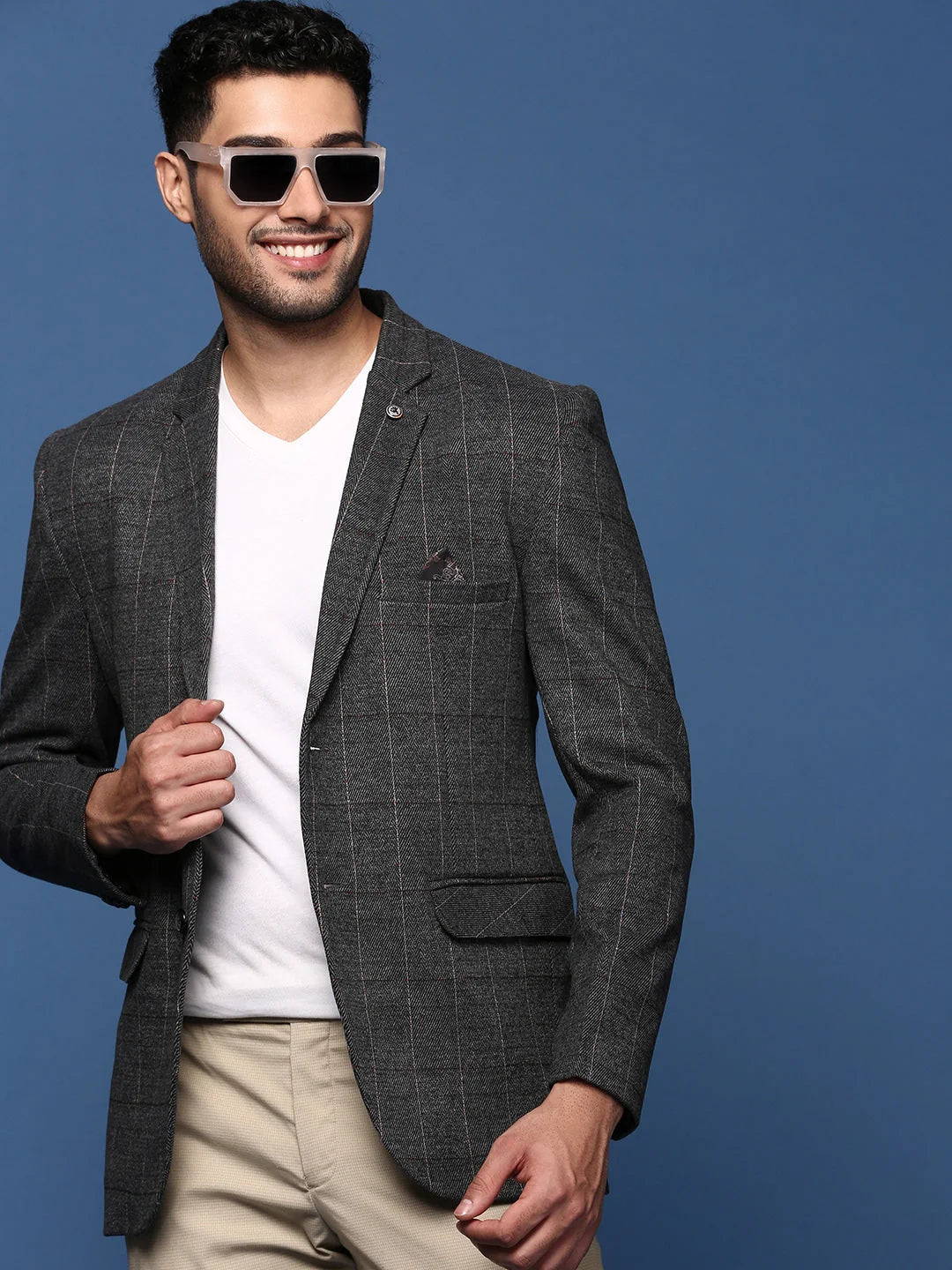 Charcoal Striped Cotton Blazer | Men's Ethnic Wear