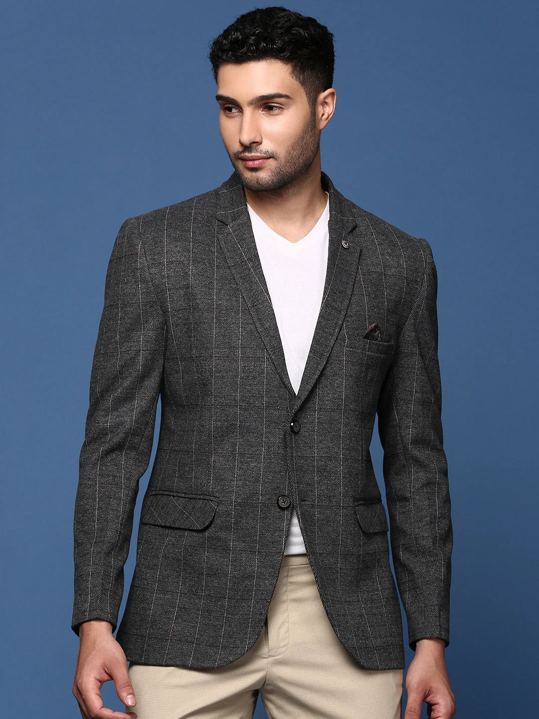 Charcoal Striped Cotton Blazer | Men's Ethnic Wear
