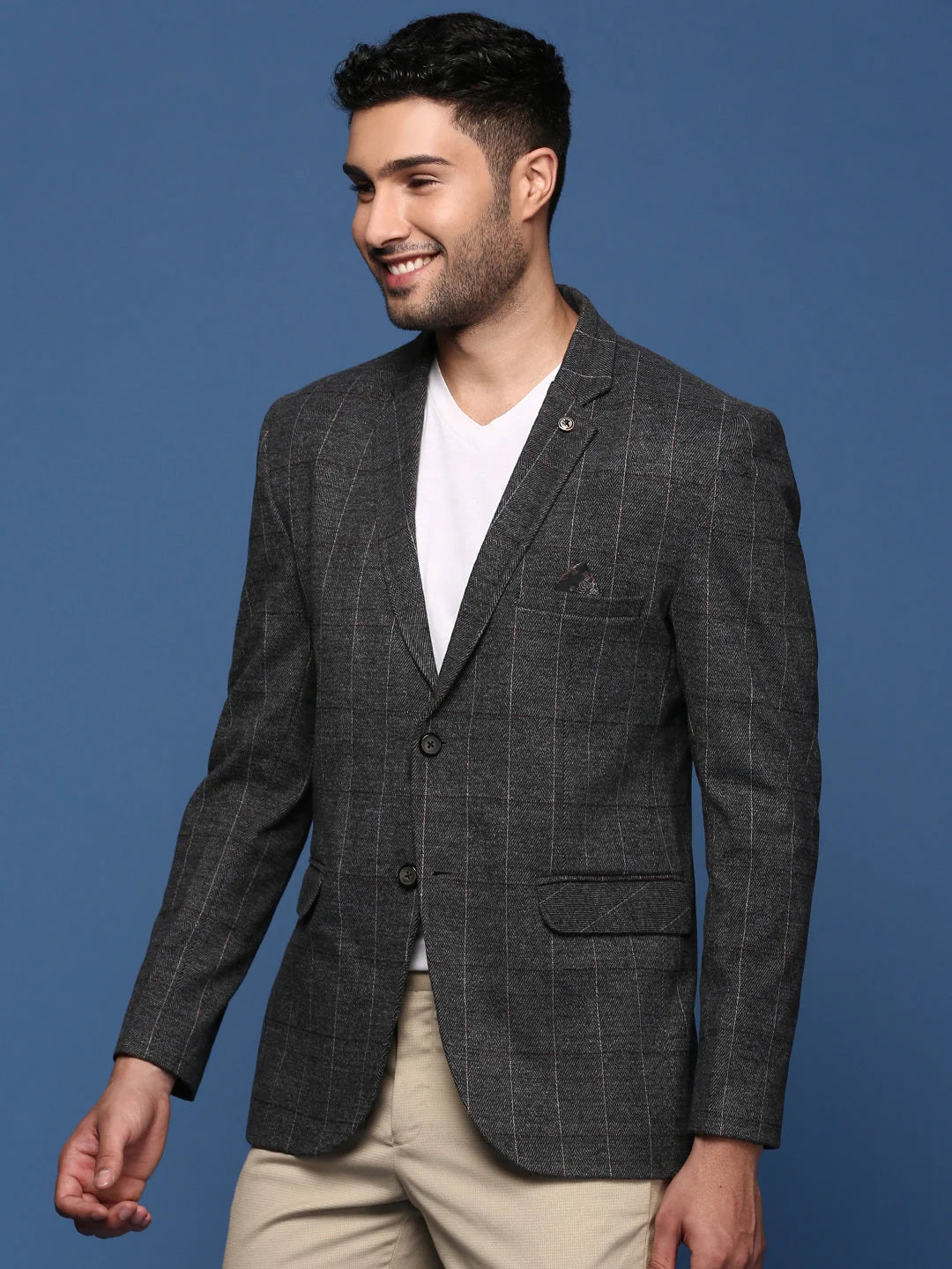 Charcoal Striped Cotton Blazer | Men's Ethnic Wear