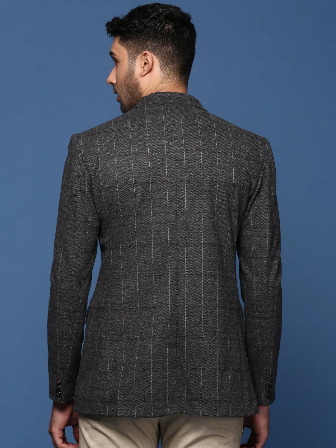 Charcoal Striped Cotton Blazer | Men's Ethnic Wear