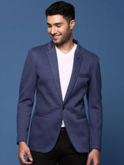 Men Navy Blue Slim Fit Single Breasted Blazer-LBR-4500A-Navyblue