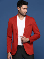 Men Red Slim Fit Single Breasted Blazer-LBR-4500-Red