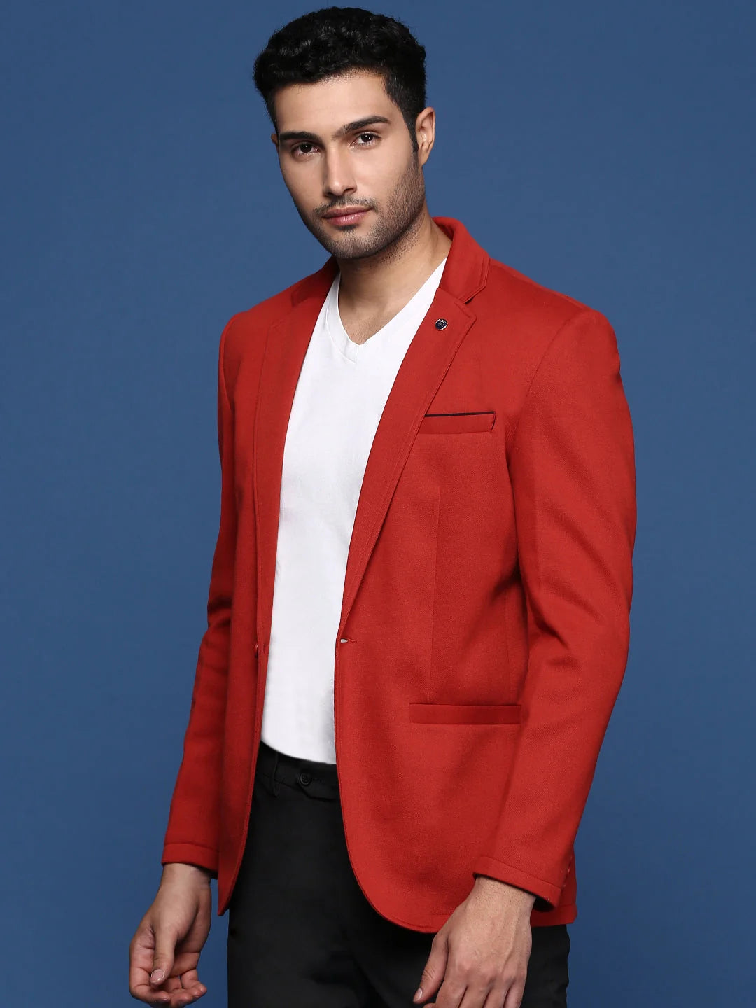 Men's Red Slim Fit Blazer - Contemporary Ethnic Nehru Jacket Look