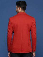 Men Red Slim Fit Single Breasted Blazer-LBR-4500-Red