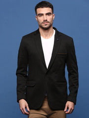 Men Black Slim Fit Single Breasted Blazer-LBR-7000-Black