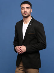 Men Black Slim Fit Single Breasted Blazer-LBR-7000-Black