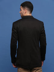 Men Black Slim Fit Single Breasted Blazer-LBR-7000-Black