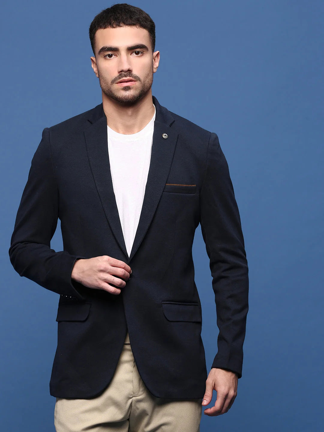 Navy Blue Slim Fit Blazer - Modern Men's Ethnic Nehru Jacket