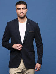 Men Navy Blue Slim Fit Single Breasted Blazer-LBR-7000-Navyblue