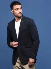 Men Navy Blue Slim Fit Single Breasted Blazer-LBR-7000-Navyblue