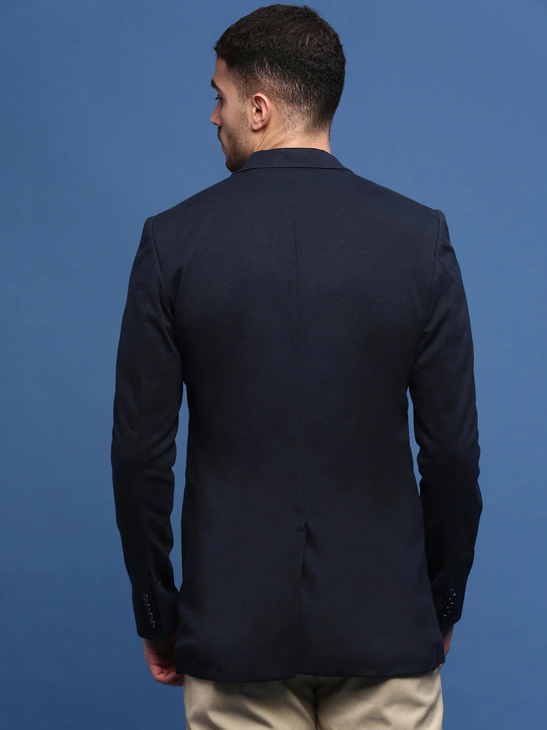 Navy Blue Slim Fit Blazer - Modern Men's Ethnic Nehru Jacket
