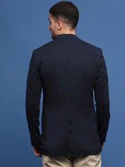 Men Navy Blue Slim Fit Single Breasted Blazer-LBR-7000-Navyblue