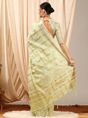 Women's Linen Cream Woven Design Designer Saree With Blouse Piece-LINOMA06F