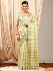 Women's Linen Cream Woven Design Designer Saree With Blouse Piece-LINOMA06F