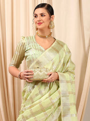 Women's Linen Cream Woven Design Designer Saree With Blouse Piece-LINOMA06F
