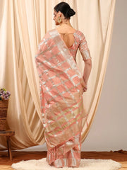 Women's Blend Maroon Woven Design Designer Saree With Blouse Piece-MAHI1001
