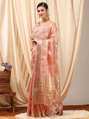 Women's Blend Maroon Woven Design Designer Saree With Blouse Piece-MAHI1001