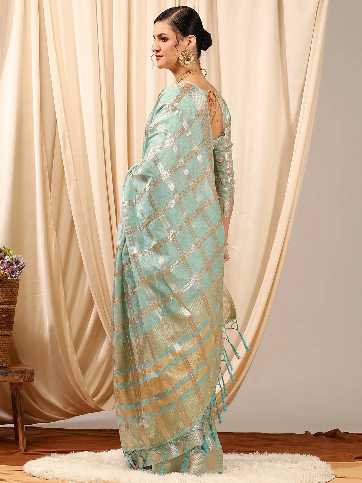 Women's Cotton Blend Yellow Woven Design Designer Saree With Blouse Piece-MAHIRA135401